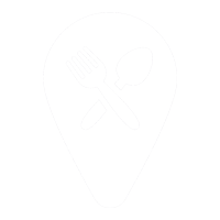 an icon showing location with a knife and fork crossed through the middle